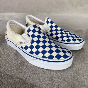 Vans Checkerboard Sneaker Skate Shoes Mens Size 10.5 Off White Blue Canvas NEW